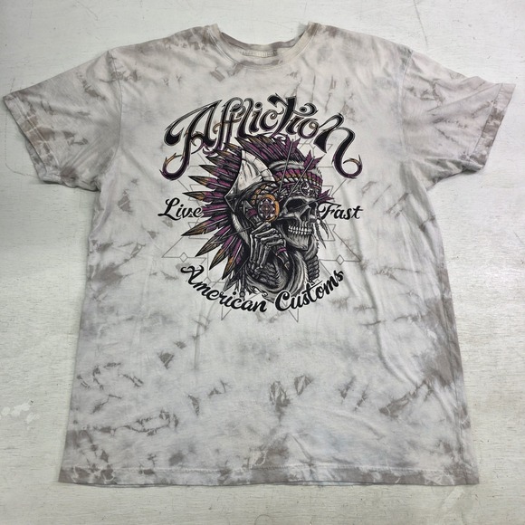 Affliction Men's Y2K Sz XL T-Shirt Live Fast American Customs Native Skull Acid - Picture 1 of 8
